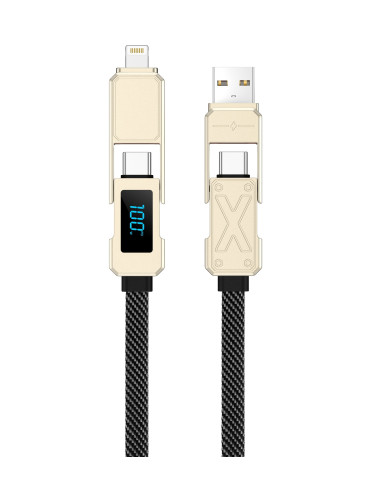 100W Braided Fast Charging Cable USB A+C-C+L 2 in 2 with Digital Display Magnetic Zinc Alloy TITAN Series 15CM Titanium
