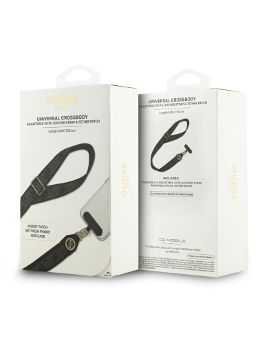 GUESS Universal PU Strap with 4G Pattern and Strass Logo Patch (Black)