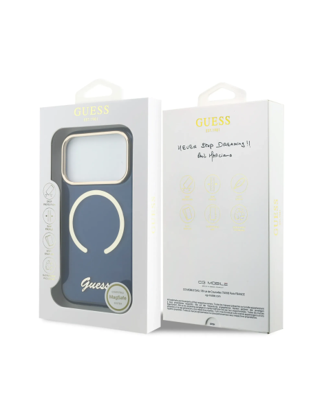 GUESS – Blue iPhone 17 Pro Max HC MagSafe Case with IML Print and Metal Inscription