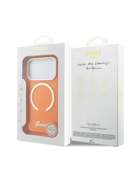 GUESS – Orange iPhone 17 PRO HC MagSafe Case with IML Print and Metal Inscription