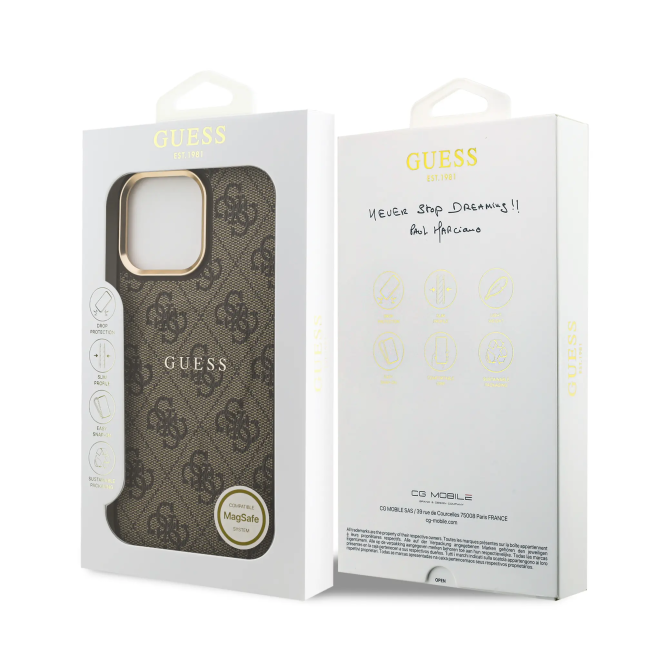 Funda GUESS iPhone 16 Pro Max Polipiel Marrón con MagSafe Logo Clásico