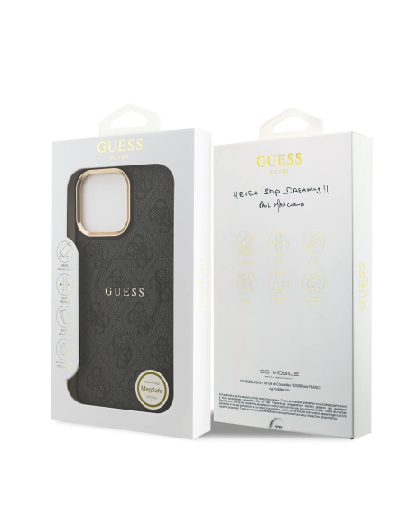 Funda GUESS iPhone 16 Pro Max Polipiel Negra con MagSafe Logo Clásico