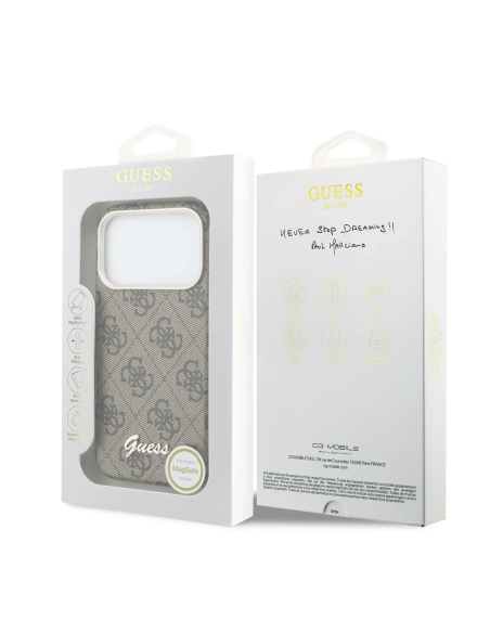 GUESS Funda iPhone 17 Pro Max con Magsafe Logo Script Marron