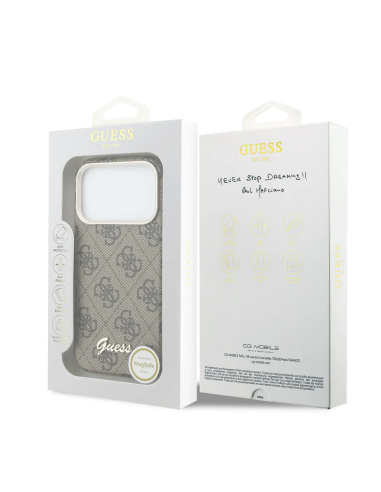 GUESS – Funda iPhone 17 Pro con MagSafe Logo Script Marrón