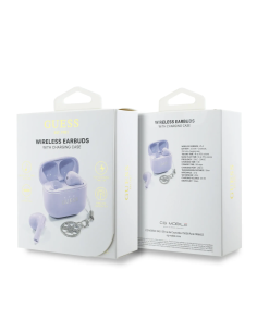GUESS – Lilac Shimmer TWS Earbuds with Classic Logo and Pendant Charm