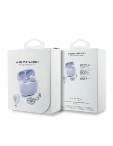 GUESS TWS Earbuds with Glossy Finish, Classic Logo and Charm (Lavender)