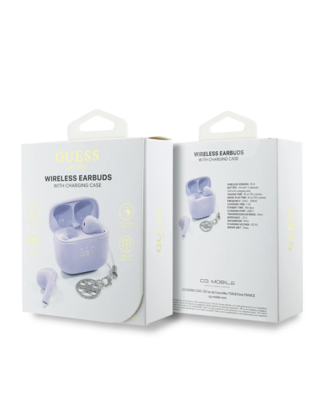 GUESS TWS Earbuds with Glossy Finish, Classic Logo and Charm (Lavender)