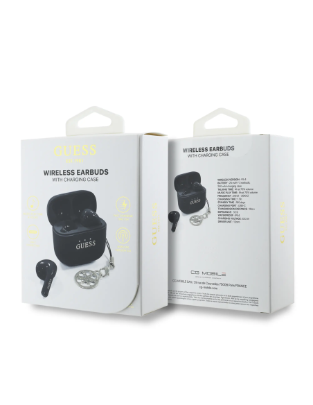 Auriculares TWS GUESS con acabado brillante y charm (Negro)