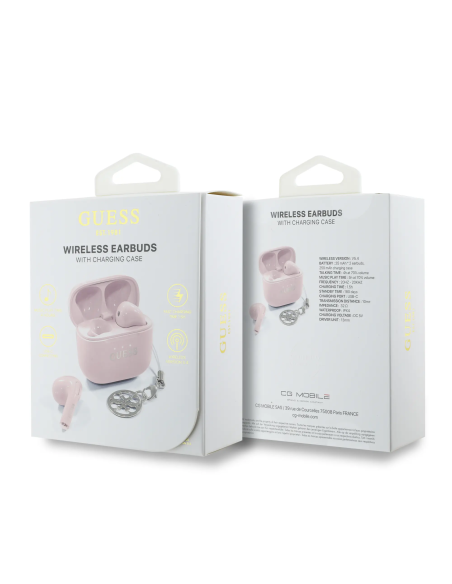 GUESS TWS Earbuds with Glossy Finish, Classic Logo and Charm (Pink)