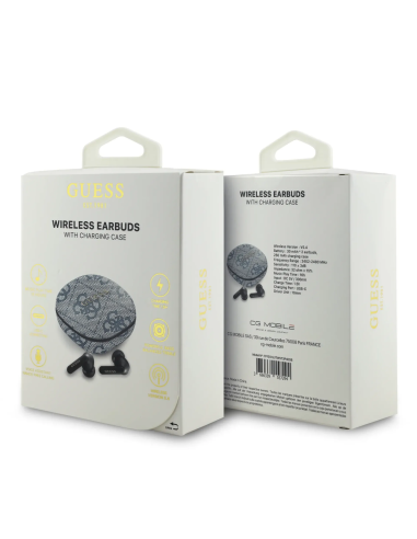 Auriculares TWS ENC GUESS de polipiel con logotipo clásico metalizado (Azul)