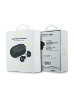 GUESS – Black Faux Leather TWS ENC Earbuds with Metallic 4G Logo