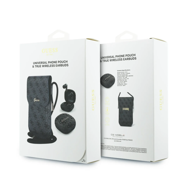 GUESS – Black Faux Leather Bag with TWS Earphones and 4G Logo