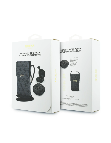 GUESS – Black Faux Leather Bag with TWS Earphones and 4G Logo