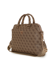 GUESS – Laptop Bag 13”–15”–16” Brown with 4G Logo and Gold Details