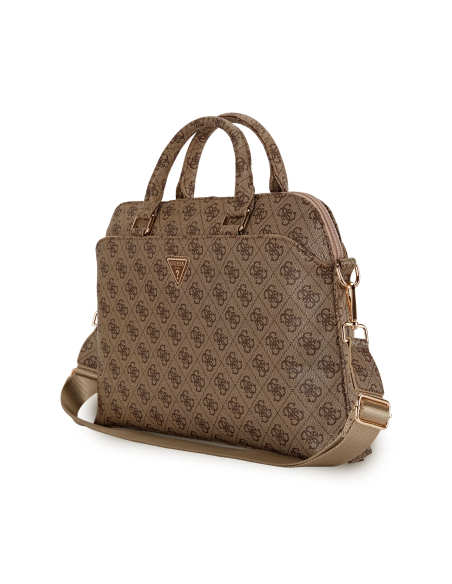 GUESS – Laptop Bag 13”–15”–16” Brown with 4G Logo and Gold Details