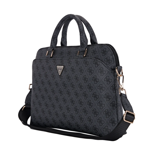 GUESS – Laptop Bag 13”–15”–16” Black with 4G Logo and Gold Details