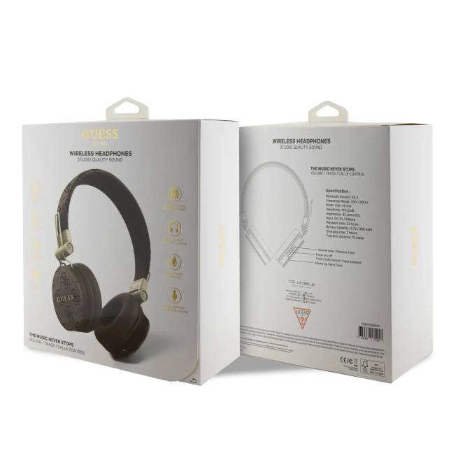 Cascos Diadema Guess 4G Polipiel Marrón | WiWU Mayorista B2B