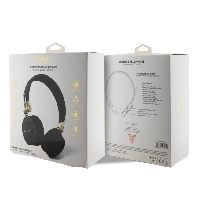 Cascos Diadema Guess 4G Polipiel Negro | WiWU Mayorista B2B Oficial