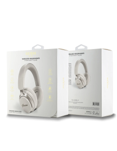 GUESS – Cascos Bluetooth Premium con ANC Beige y Logo Metálico