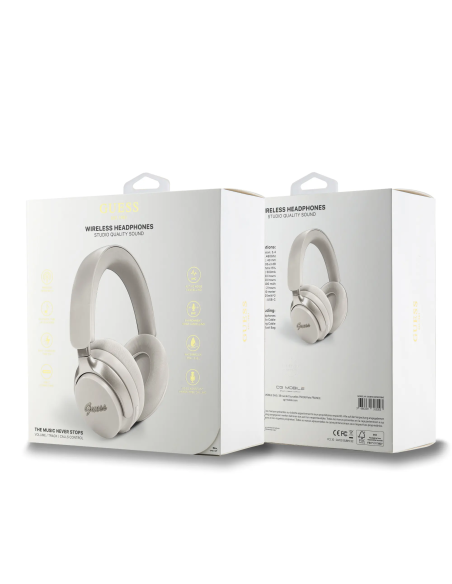 GUESS – Cascos Bluetooth Premium con ANC Beige y Logo Metálico