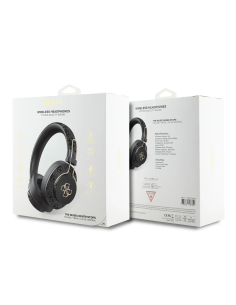 GUESS – Cascos Bluetooth Premium con ENC de Polipiel Negra y Logo Dorado 4G