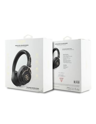 GUESS Bluetooth ENC Headphones with PU Finish and Metal 4G Logo (Black)