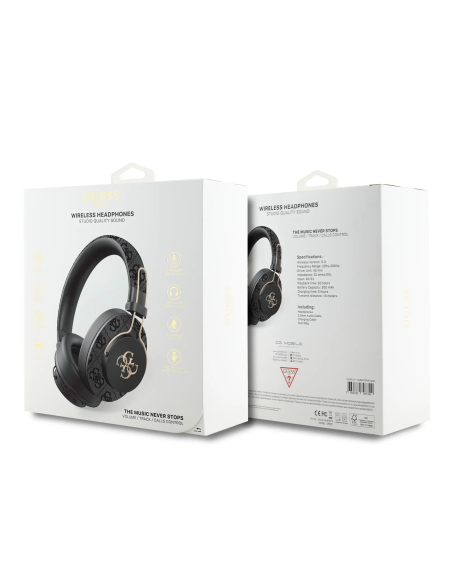 GUESS Bluetooth ENC Headphones with PU Finish and Metal 4G Logo (Black)
