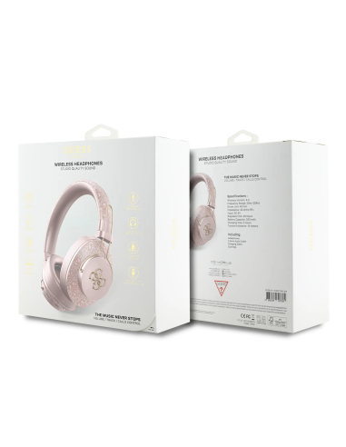 GUESS – Premium Bluetooth Headphones with ENC, Pink Faux Leather, and Gold Logo, 4G