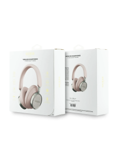 GUESS – Cascos Bluetooth Premium de Polipiel Rosa con Logo 4G Clásico