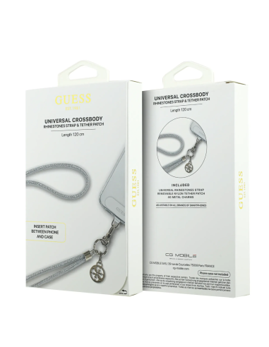 GUESS – Universal Silver Crossbody Strap with Sparkling Stones and Charms