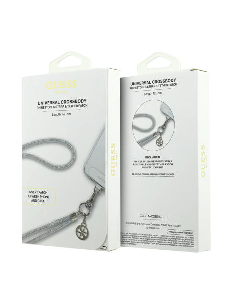GUESS – Universal Silver Crossbody Strap with Sparkling Stones and Charms