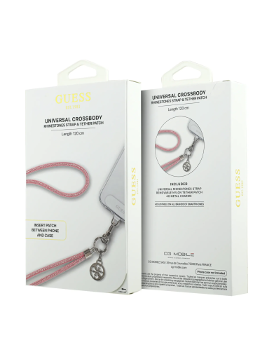 GUESS – Correa Bandolera Universal Rosa con Piedras Brillantes y Charms