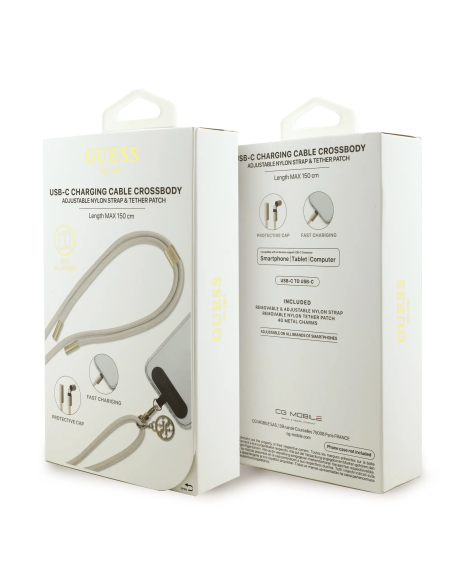 GUESS – Cuerda de Nylon 2 en 1 Beige – Correa Bandolera y Cable de Carga C-C