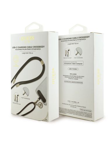 Cuerda Nylon GUESS 2 en 1 Cable de Carga C-C en Negro