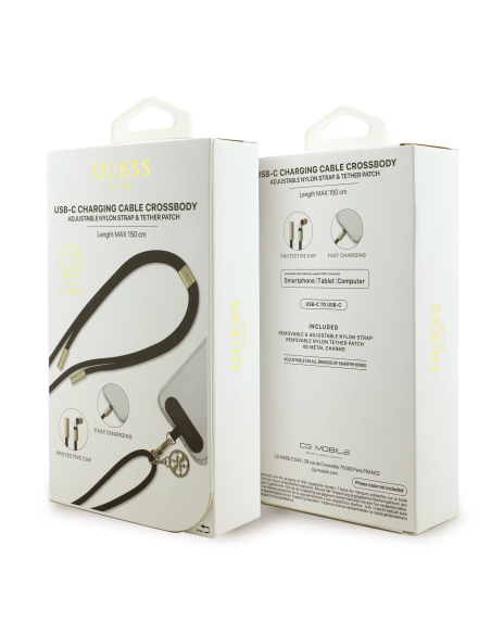 Cuerda Nylon GUESS 2 en 1 Cable de Carga C-C en Negro