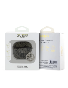 GUESS – Brown Faux Leather AirPods 4 Case with 4G Logo and Charm