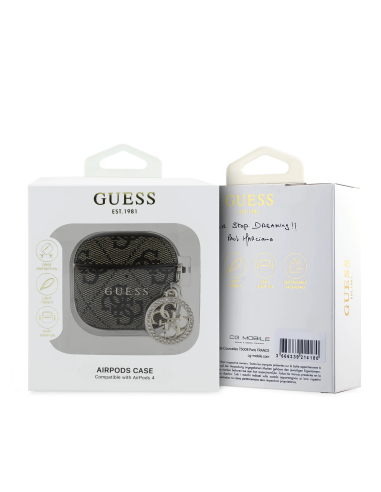 GUESS – Brown Faux Leather AirPods 4 Case with 4G Logo and Charm