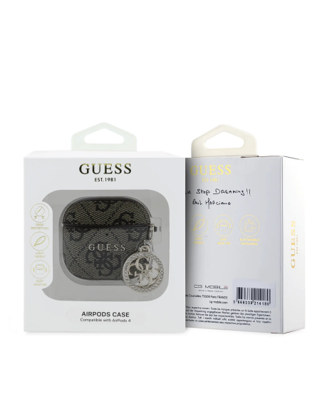 GUESS – Funda AirPods 4 de Polipiel Marrón con Logo 4G y Charm