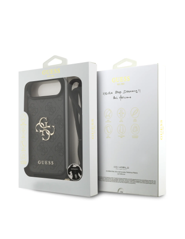 GUESS Case for iPhone 17 Air with Lanyard, Leather Effect and 4G Logo (Black)