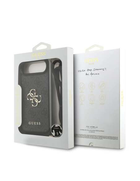 GUESS Case for iPhone 17 Air with Lanyard, Leather Effect and 4G Logo (Black)