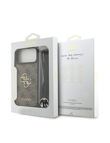 Funda GUESS para iPhone 17 Pro Max/18 Pro Max con cordón, efecto piel y logotipo 4G (Marrón)