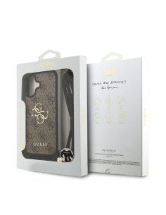 GUESS – Brown iPhone 17 crossbody case with 4G logo and strap