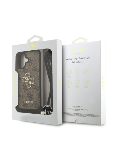 GUESS – Funda Crossbody para iPhone 17 en Color Marrón con Logo 4G y Cordón