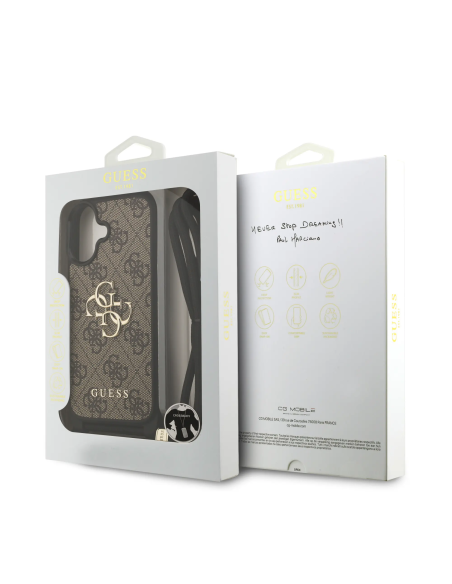 GUESS – Brown iPhone 17 crossbody case with 4G logo and strap