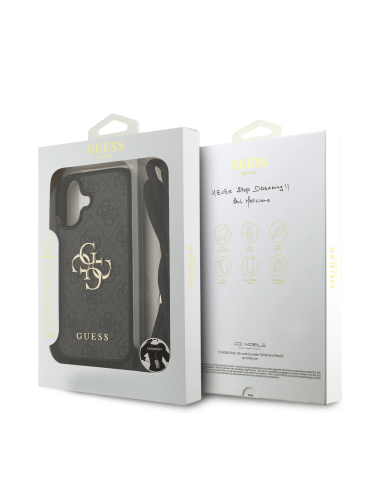 Funda GUESS para iPhone 17 con cordón, efecto piel y logotipo 4G (Negro)