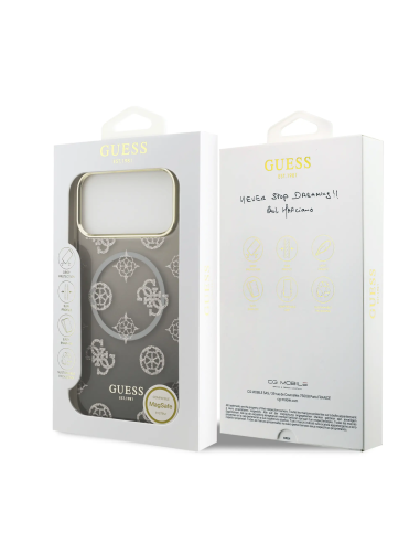 GUESS – Funda Premium para iPhone 17 Pro Max/18 Pro Max (PC + TPU) con MagSafe Diseño Peonía Negra con Brillos
