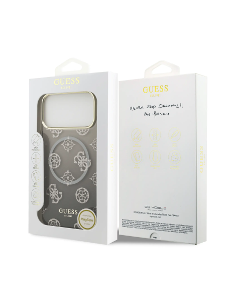 GUESS – Premium iPhone 17 Pro Max Case (PC + TPU) with MagSafe, Black Peony Design with Glitter