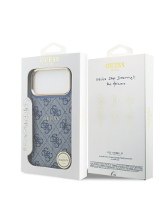 GUESS – Premium Blue Faux Leather iPhone 17 Pro Max Case with MagSafe and Classic Logo