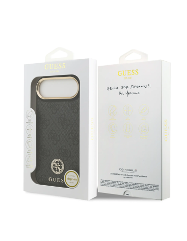 GUESS – Funda Rígida GUESS para iPhone 17 Air en Polipiel Negra con Logo 4G de Strass y MagSafe