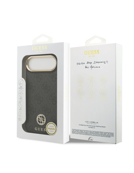GUESS – Funda Rígida GUESS para iPhone 17 Air en Polipiel Negra con Logo 4G de Strass y MagSafe